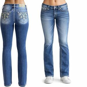 Miss Me Diamond Dreamcatcher Applique Mid-Rise Bootcut Jeans 32x32